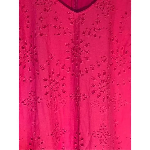 Talbots Size 16 Embroidered Eyelet Lace Tee Shirt Dress Hot Pink Spring Vacation - Picture 7 of 15